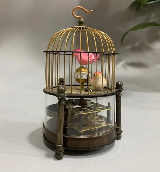 China brass archaize Bird cage Clock crafts statue