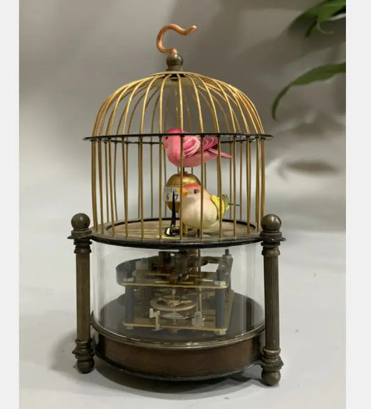 China brass archaize Bird cage Clock crafts statue