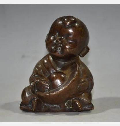 China brass archaize Boy and girl crafts statue A pair