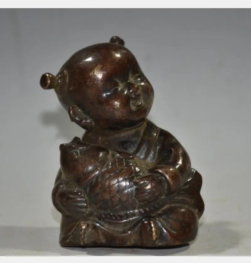 China brass archaize Boy and girl crafts statue A pair