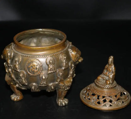 China brass archaize Buddha Incense burner crafts statue