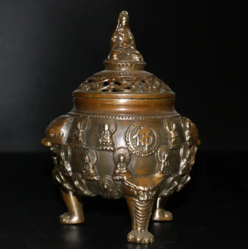 China brass archaize Buddha Incense burner crafts statue