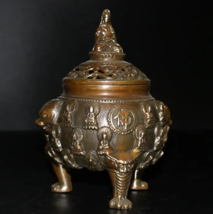 China brass archaize Buddha Incense burner crafts statue