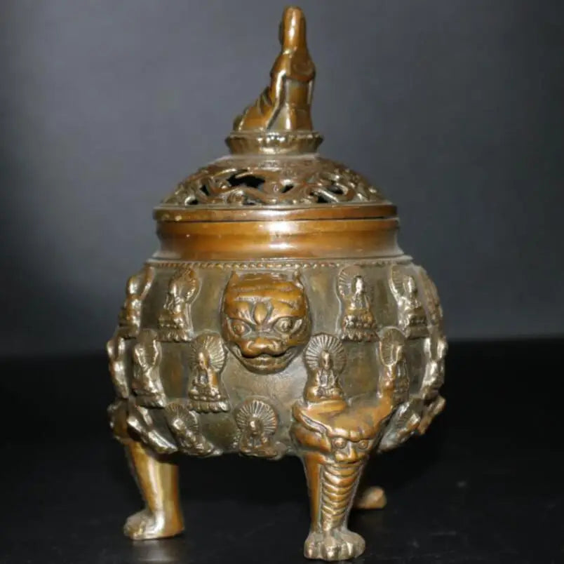 China brass archaize Buddha Incense burner crafts statue