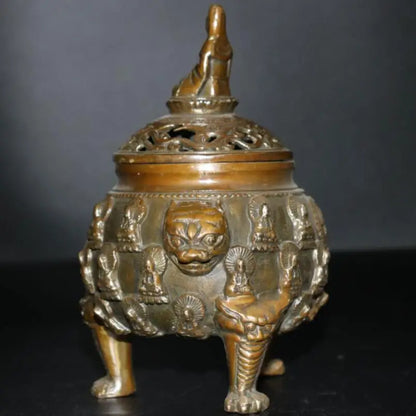 China brass archaize Buddha Incense burner crafts statue