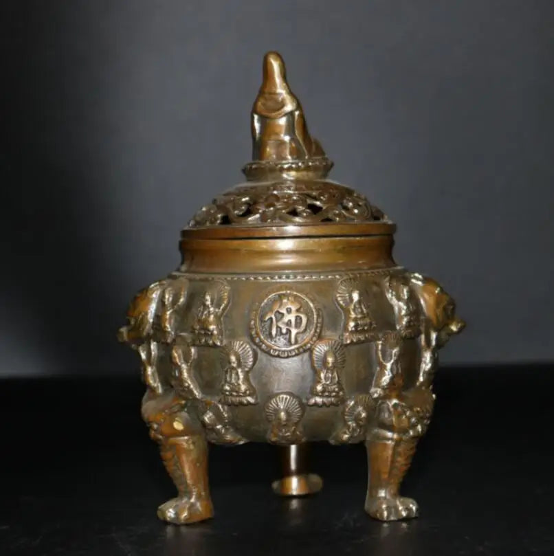 China brass archaize Buddha Incense burner crafts statue