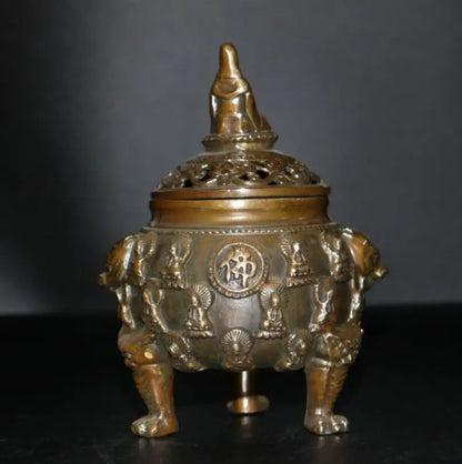 China brass archaize Buddha Incense burner crafts statue