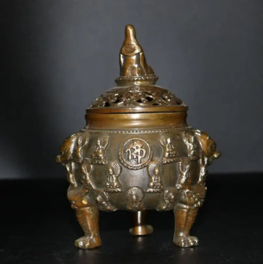 China brass archaize Buddha Incense burner crafts statue