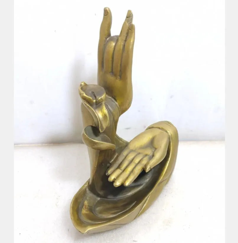 China brass archaize Buddha hand Backflow incense burner crafts statue