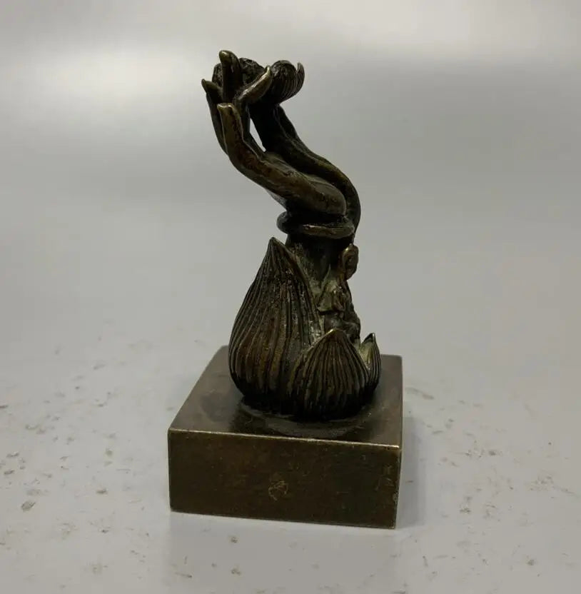 China brass archaize Buddha hand seal Backflow Incense burner small crafts statue