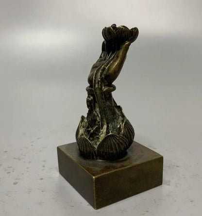 China brass archaize Buddha hand seal Backflow Incense burner small crafts statue