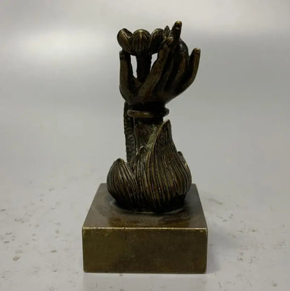 China brass archaize Buddha hand seal Backflow Incense burner small crafts statue