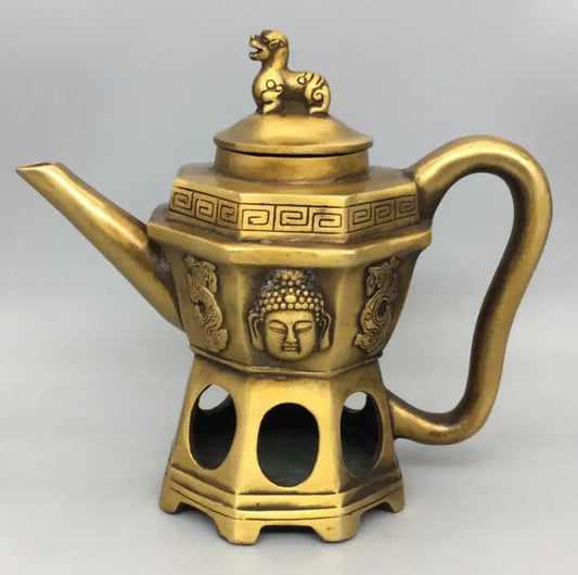 China brass archaize Buddha head teapot crafts statue