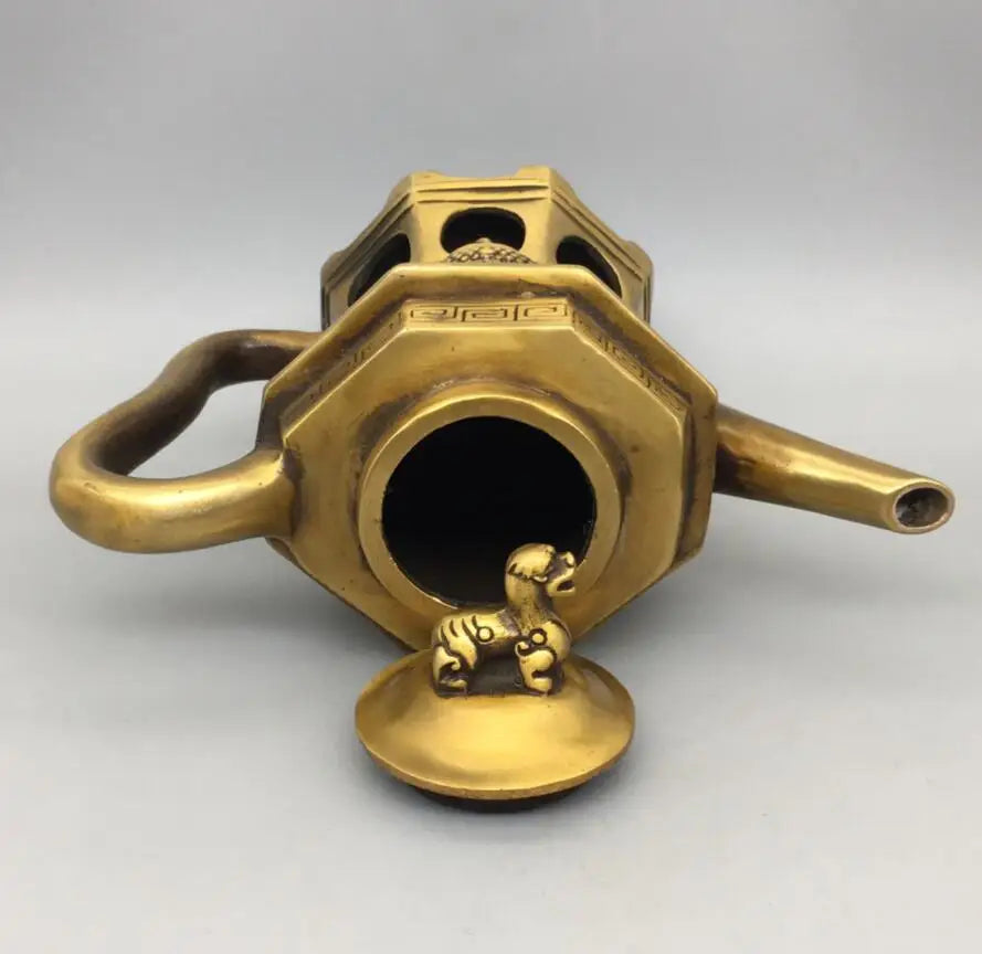 China brass archaize Buddha head teapot crafts statue