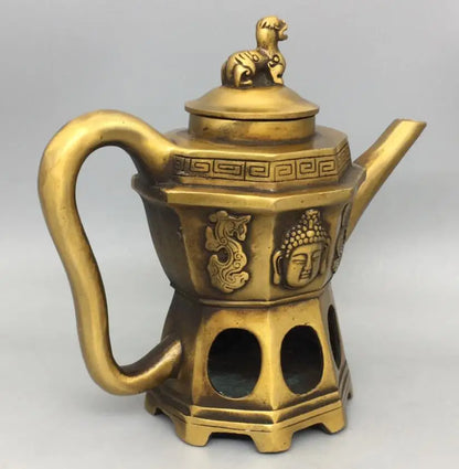 China brass archaize Buddha head teapot crafts statue