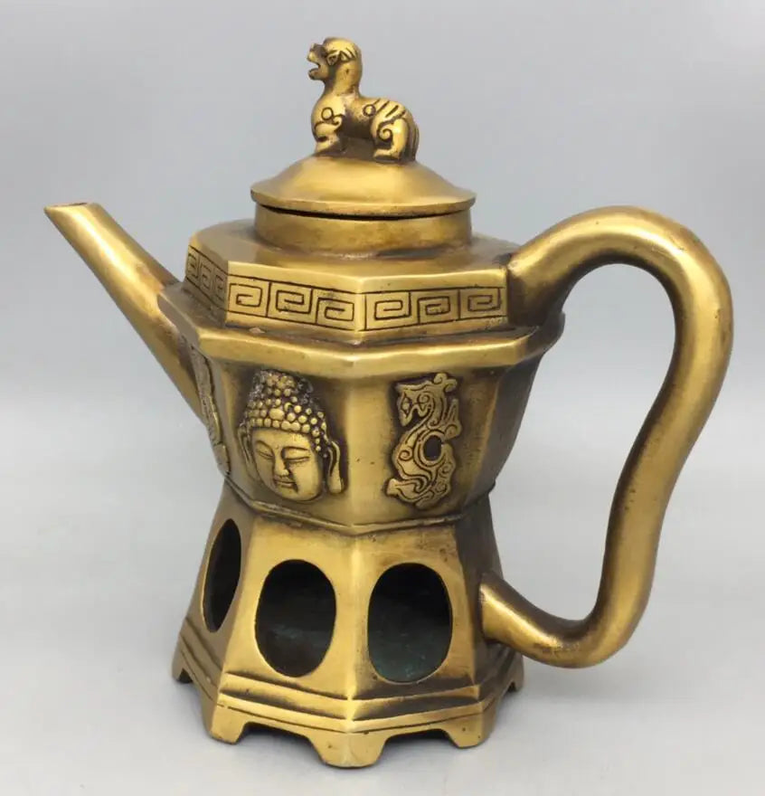 China brass archaize Buddha head teapot crafts statue