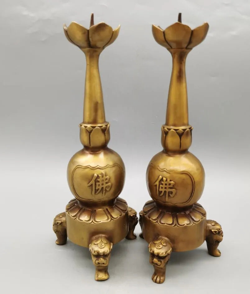 China brass archaize Candle Holders crafts statue A pair