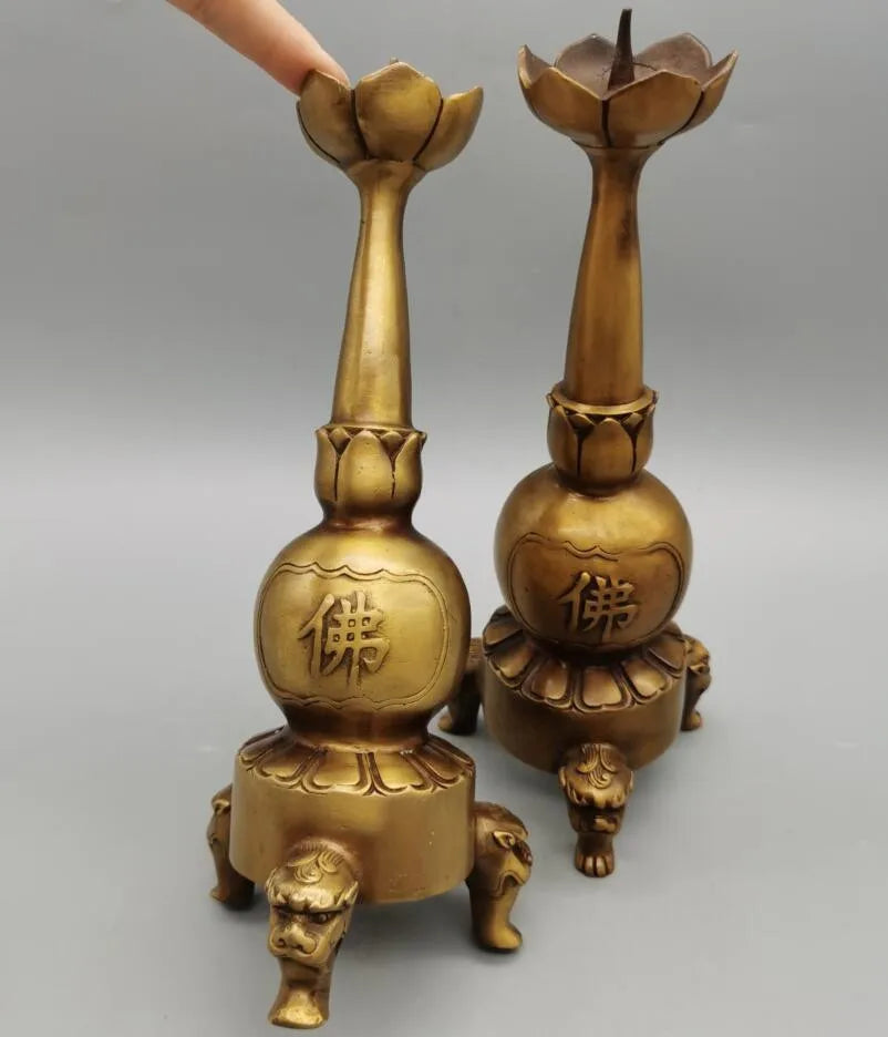 China brass archaize Candle Holders crafts statue A pair