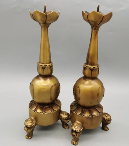 China brass archaize Candle Holders crafts statue A pair