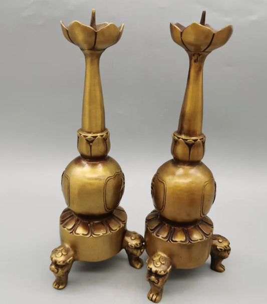 China brass archaize Candle Holders crafts statue A pair