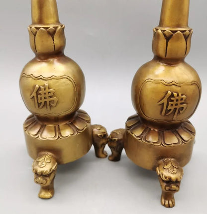 China brass archaize Candle Holders crafts statue A pair