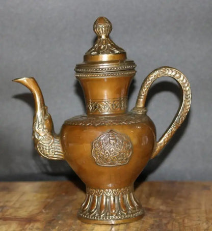China brass archaize Dragon head teapot crafts statue