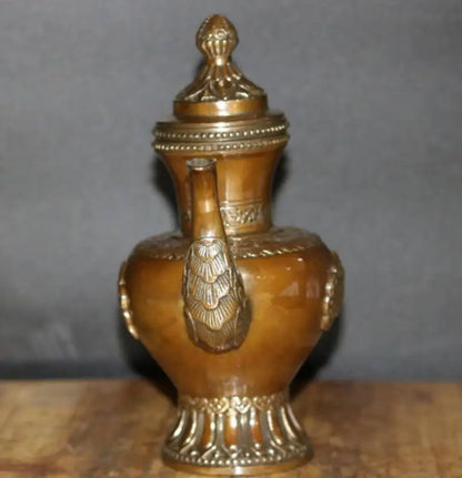 China brass archaize Dragon head teapot crafts statue