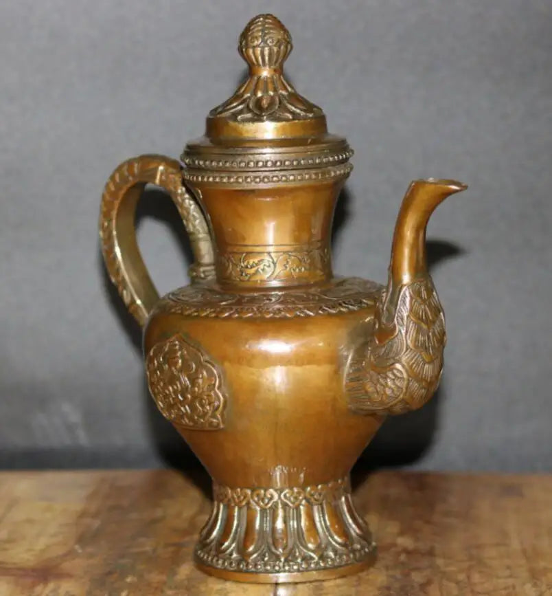 China brass archaize Dragon head teapot crafts statue
