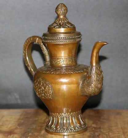 China brass archaize Dragon head teapot crafts statue