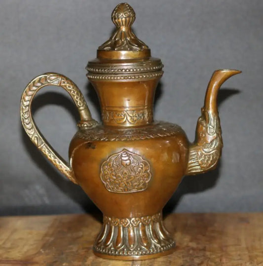China brass archaize Dragon head teapot crafts statue