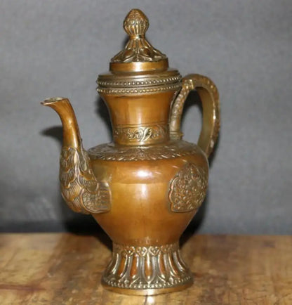 China brass archaize Dragon head teapot crafts statue