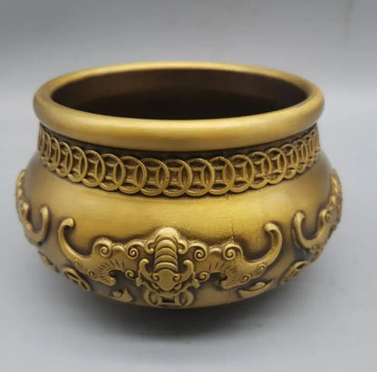 China brass archaize Five bats treasure bowl crafts statue