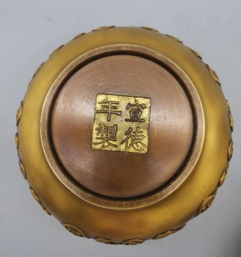 China brass archaize Five bats treasure bowl crafts statue