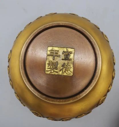 China brass archaize Five bats treasure bowl crafts statue