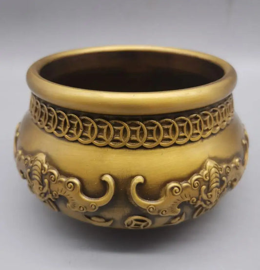 China brass archaize Five bats treasure bowl crafts statue