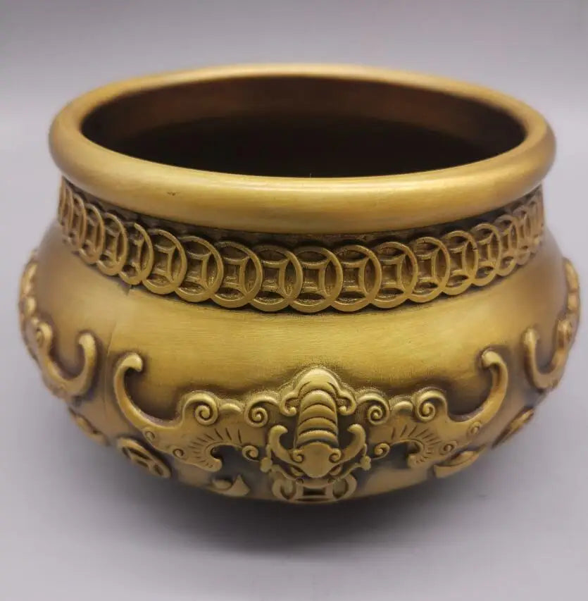 China brass archaize Five bats treasure bowl crafts statue