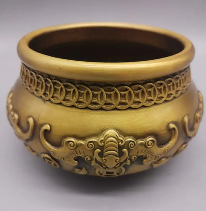 China brass archaize Five bats treasure bowl crafts statue