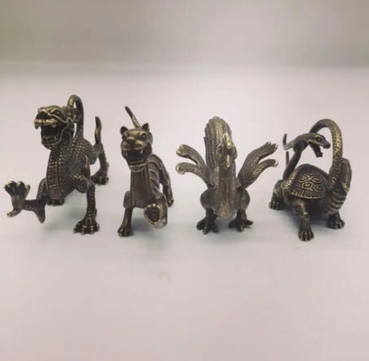 China brass archaize Four great god beast small crafts statue A set