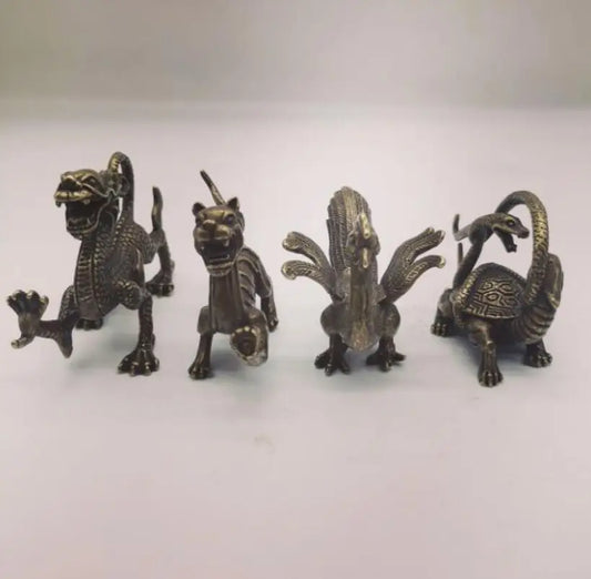 China brass archaize Four great god beast small crafts statue A set