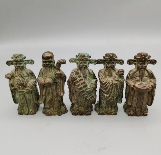 China brass archaize Fu Lu Shou Xi wealth small crafts statue A set