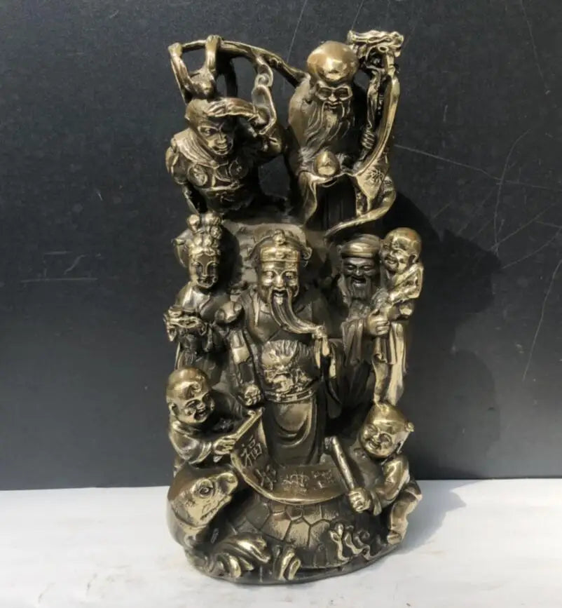China brass archaize Fu lu shou Monkey King crafts statue
