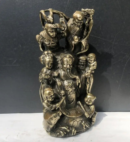 China brass archaize Fu lu shou Monkey King crafts statue