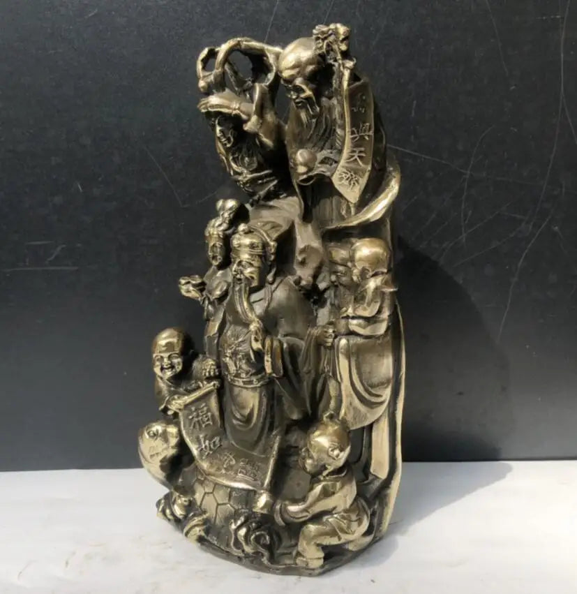 China brass archaize Fu lu shou Monkey King crafts statue