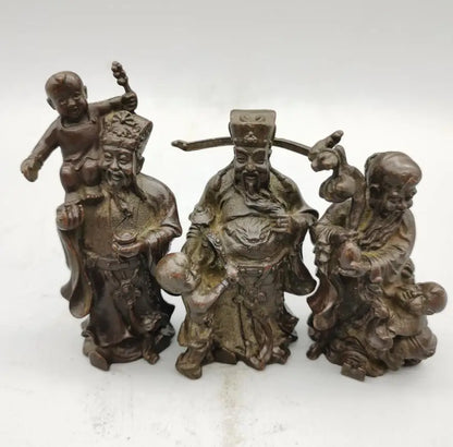 China brass archaize Fu lu shou small crafts statue A set