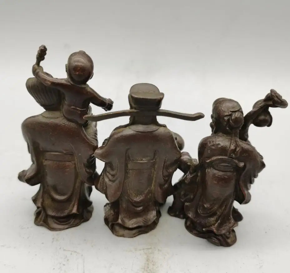 China brass archaize Fu lu shou small crafts statue A set
