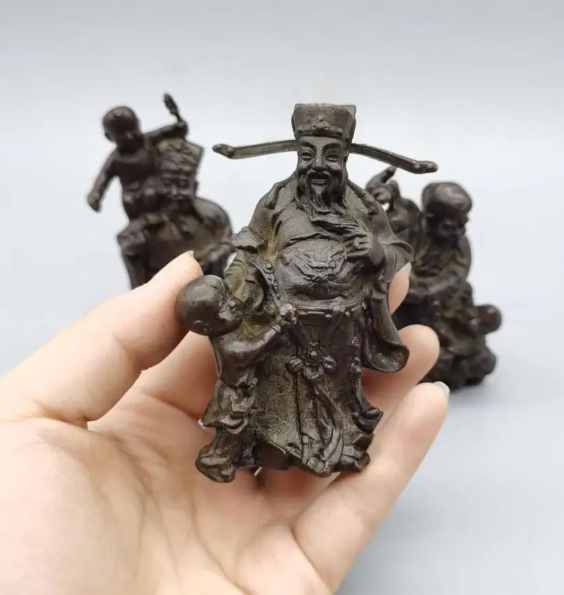 China brass archaize Fu lu shou small crafts statue A set