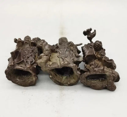 China brass archaize Fu lu shou small crafts statue A set
