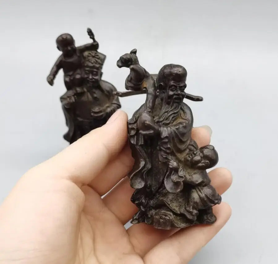 China brass archaize Fu lu shou small crafts statue A set