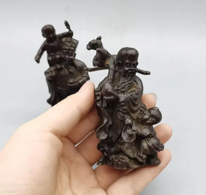 China brass archaize Fu lu shou small crafts statue A set