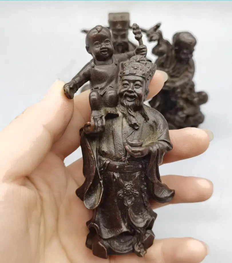 China brass archaize Fu lu shou small crafts statue A set